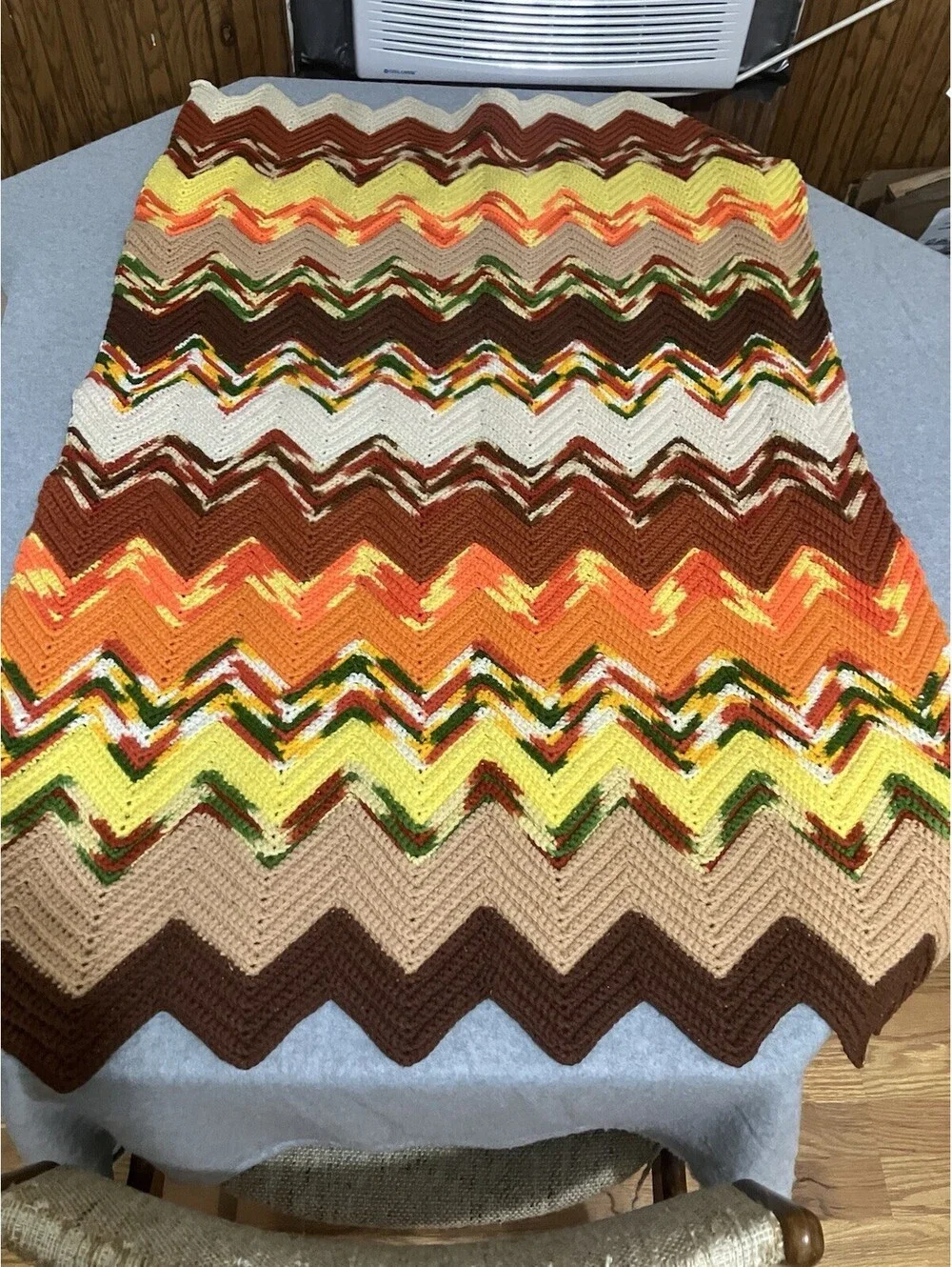 Vintage Orange Brown Yellow Chevron Afghan Throw Blanket 46 x 30